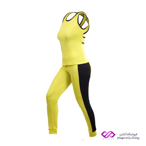 تاپ پشت ضربدری و ساپورت ورزشی زنانه زرد