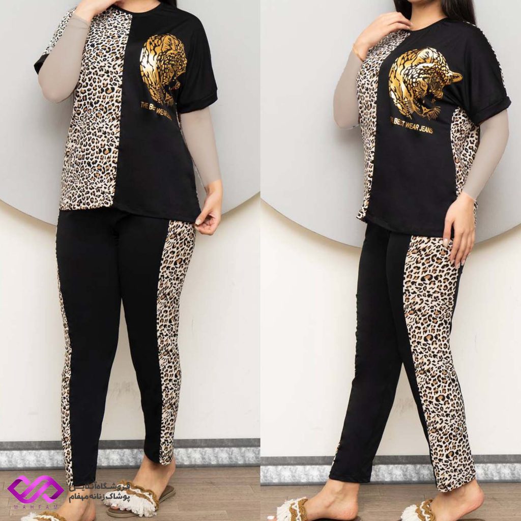 تیشرت آستین افتاده پلنگی و ساپورت