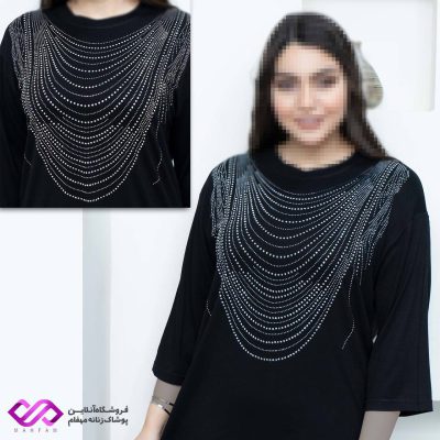 بلوز آستین سه ربع نگین دار