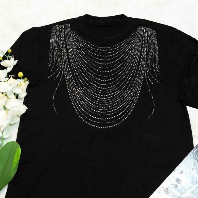 بلوز آستین سه ربع نگین دار