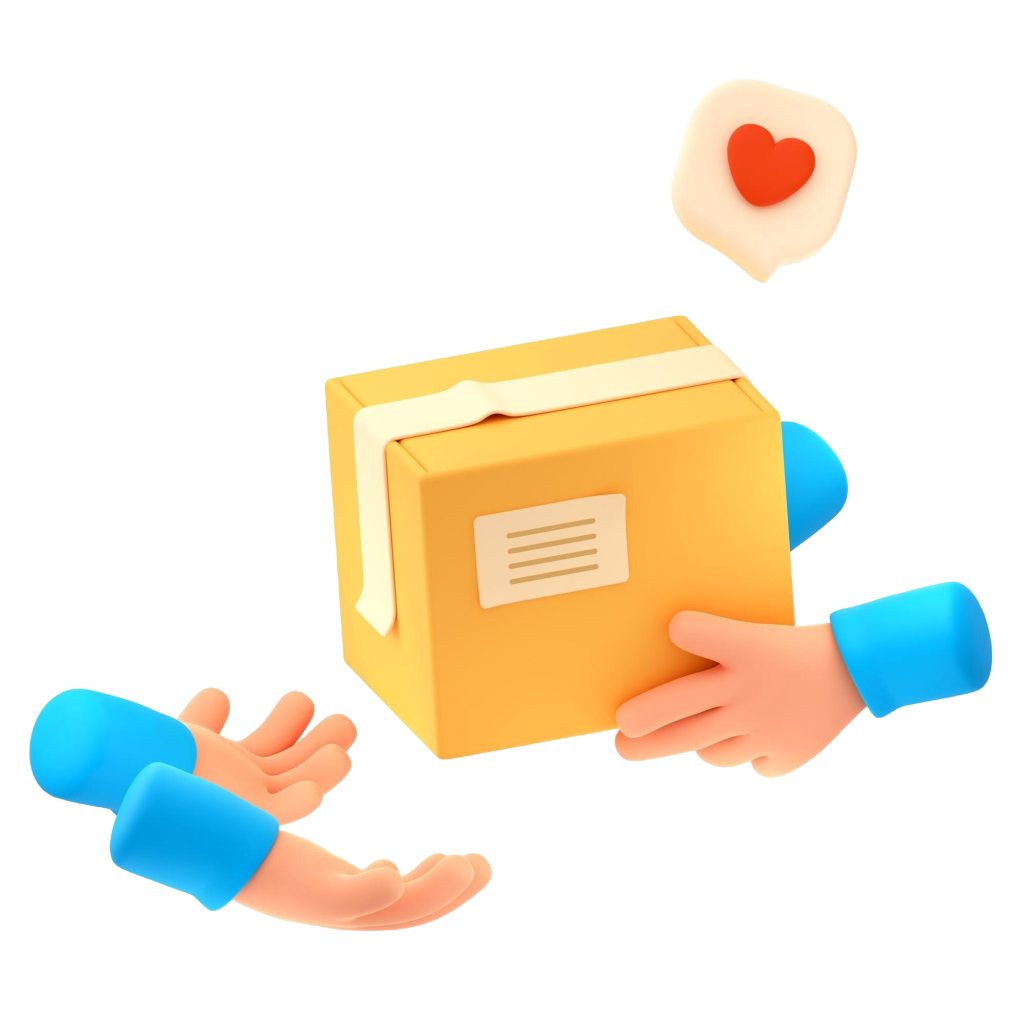3d render courier hands give carton box client