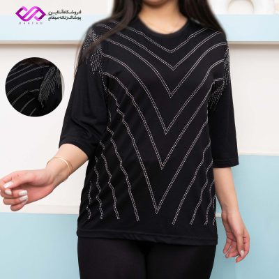 تیشرت آستین سه ربع نگین دار