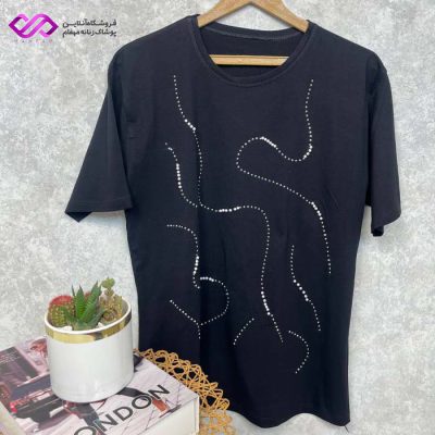 تیشرت مشکی زنانه طرح مارپیچ