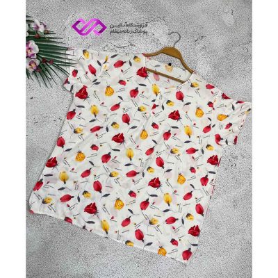 بلوز نخی آستین کوتاه طرحدار سایز بزرگ