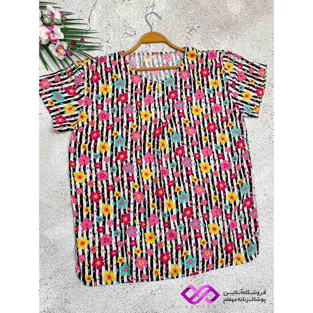 بلوز نخی آستین کوتاه طرحدار سایز ۳x