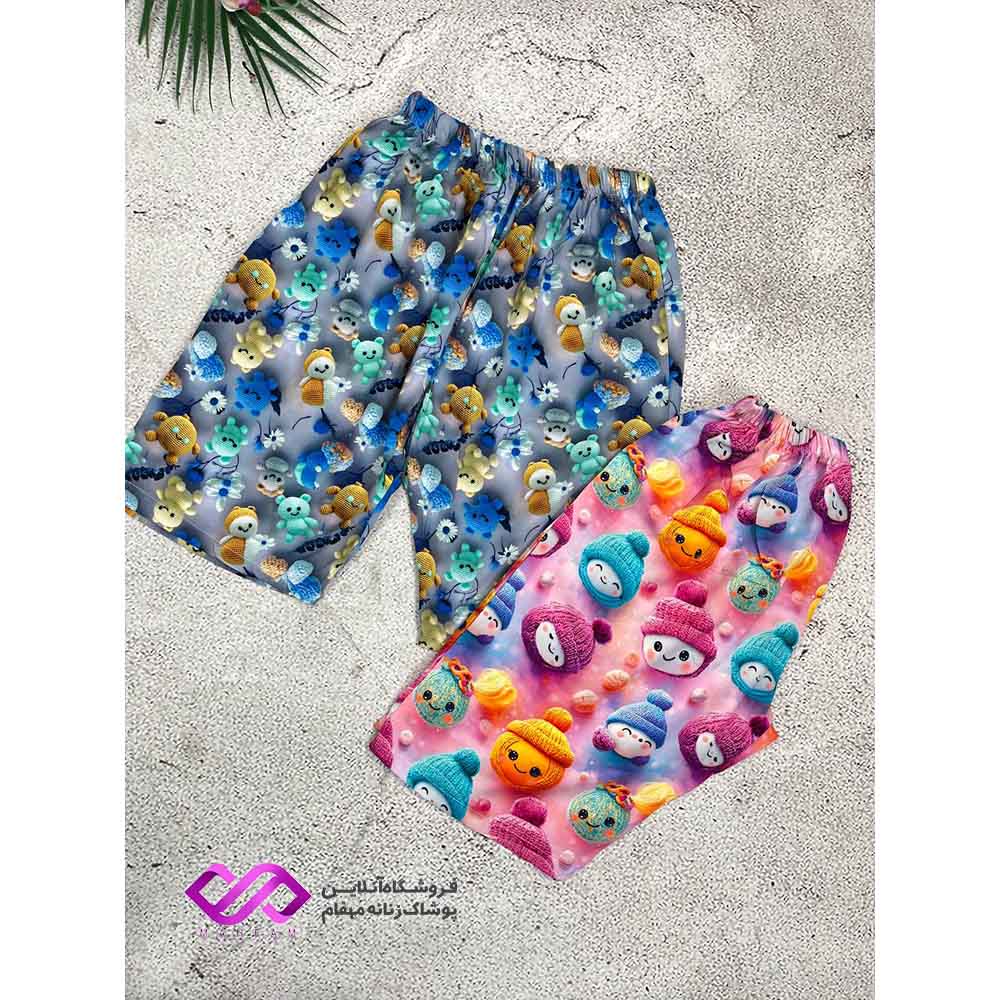 شلوارک نخی مرغک دار راحت