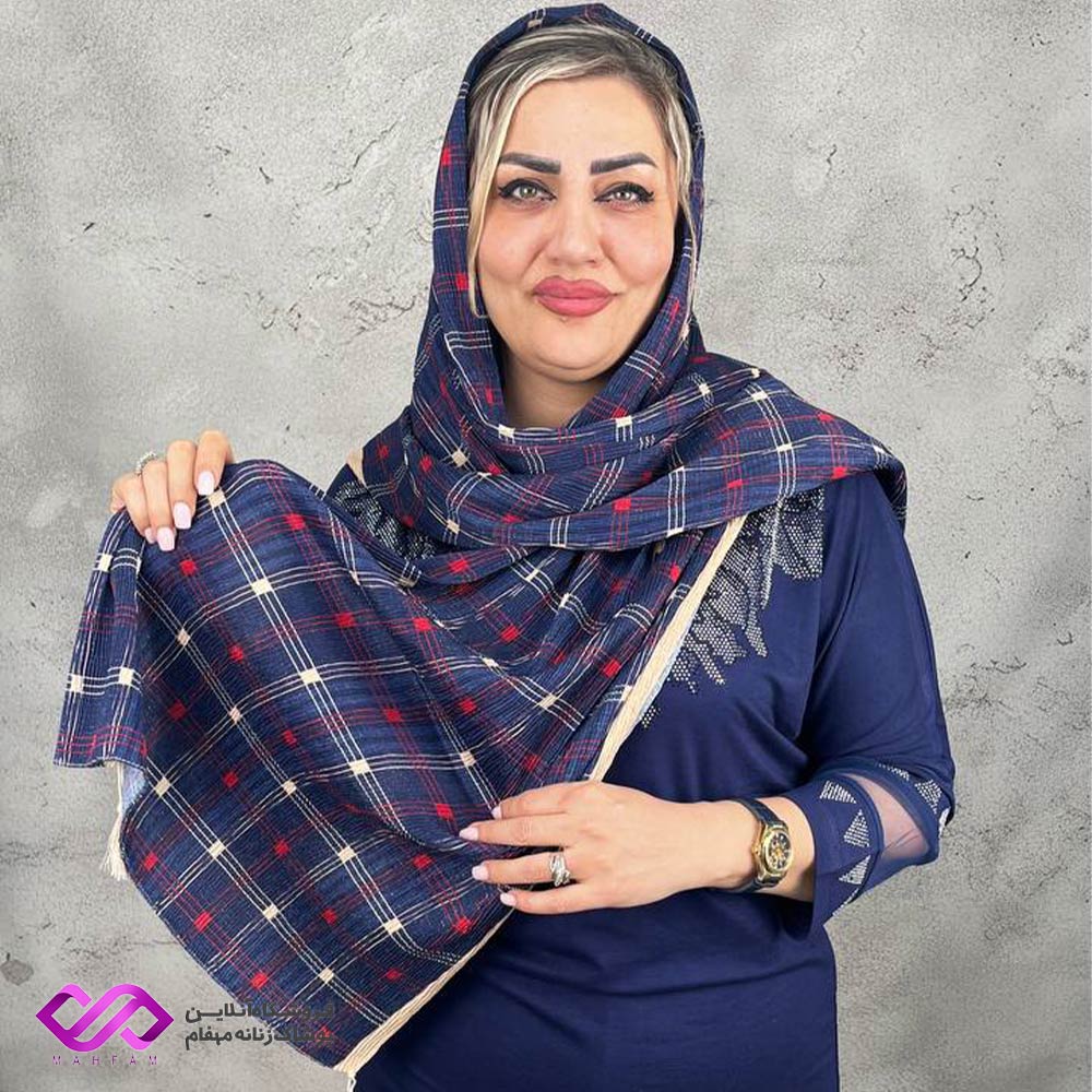 شال چهارخانه نخی لمه دار