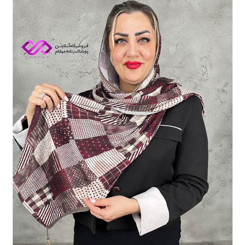 شال طرح مربعی نخی لمه دار