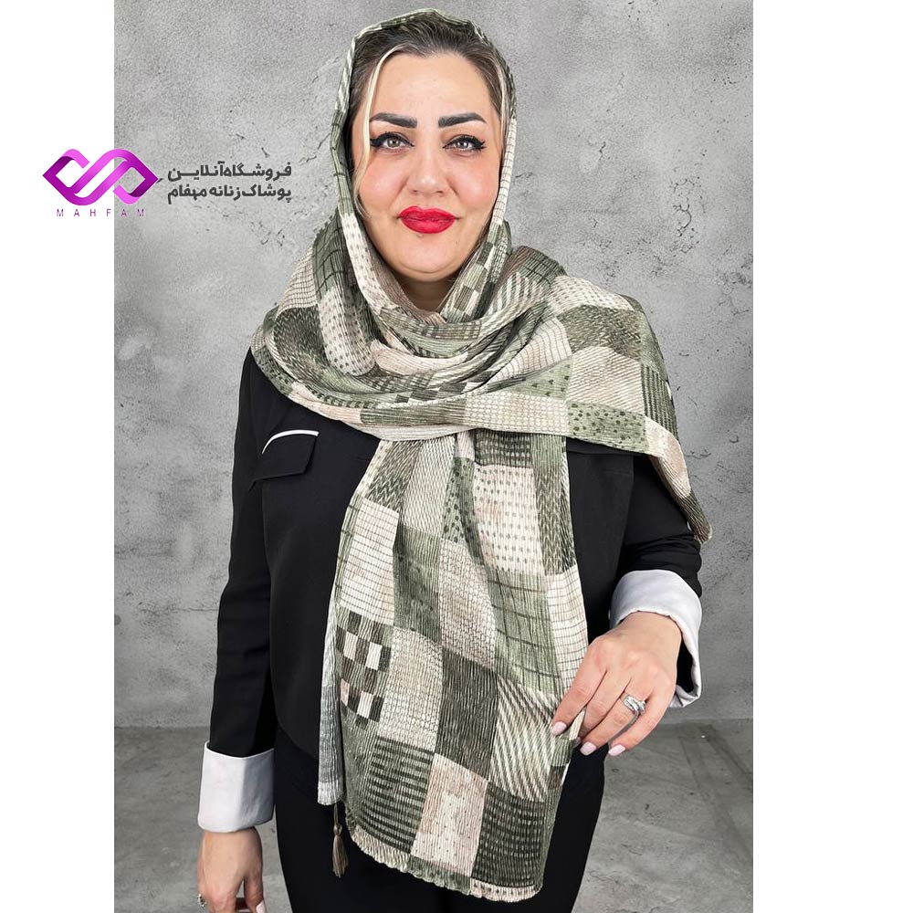 شال طرح مربعی نخی لمه دار