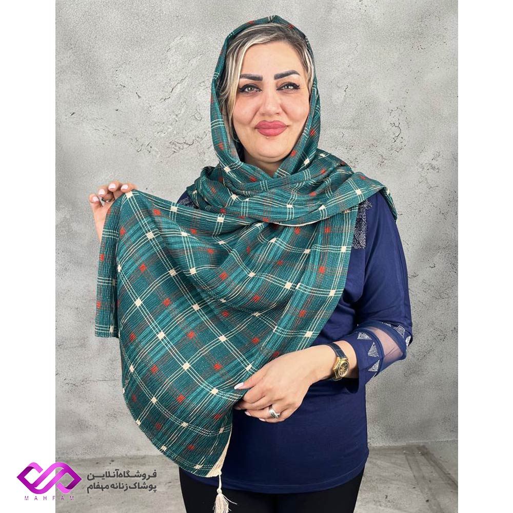 شال چهارخانه نخی لمه دار