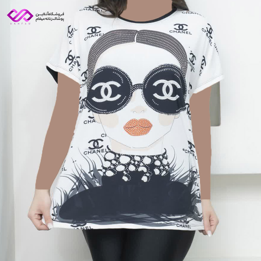 تیشرت تک کیمونو سفیدمشکی طرح دختر