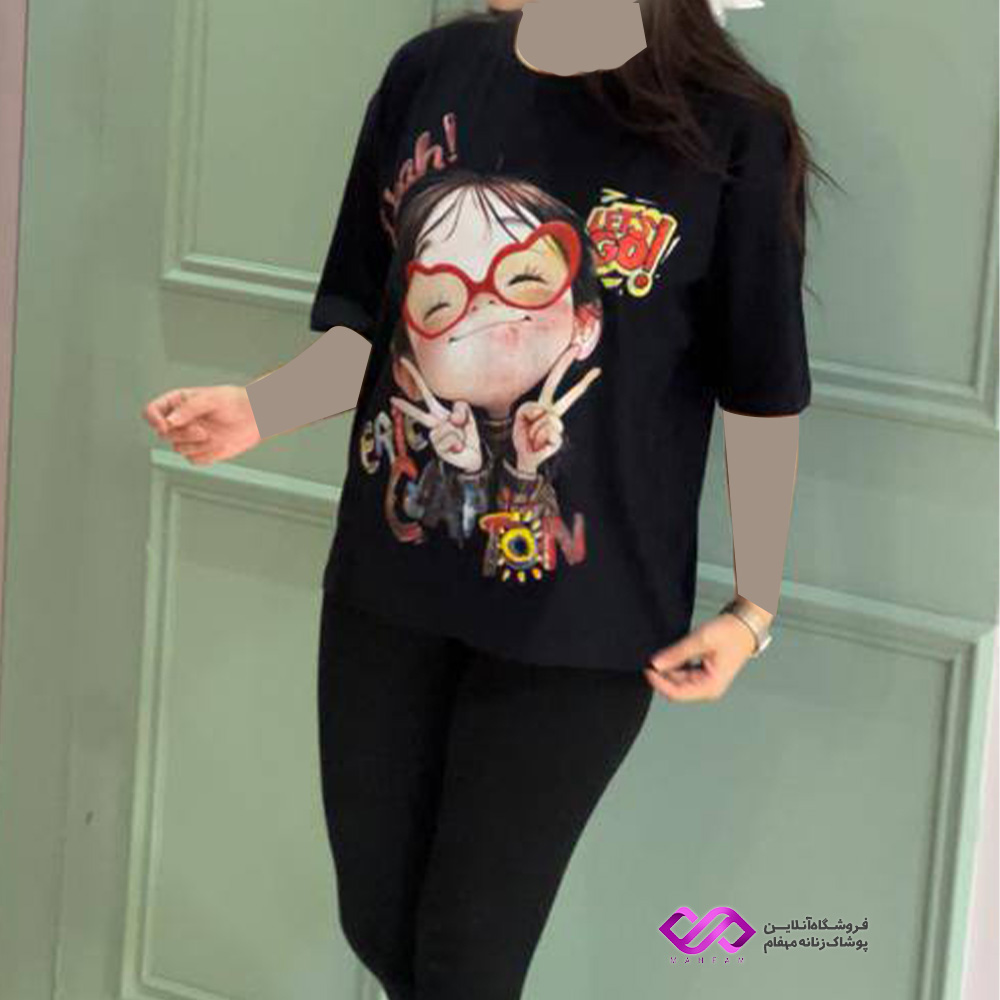 تیشرت دخترانه باکسی چاپ دخترعینکی