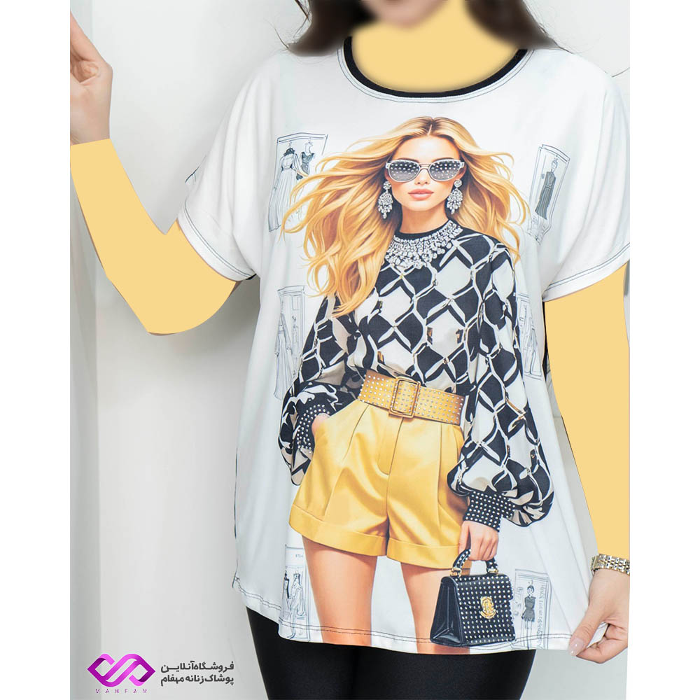 تیشرت کیمونو طرح دختر مو بلوند