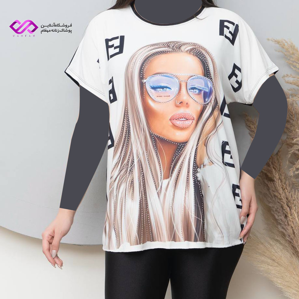 تیشرت کیمونو طرح دختر عینکی