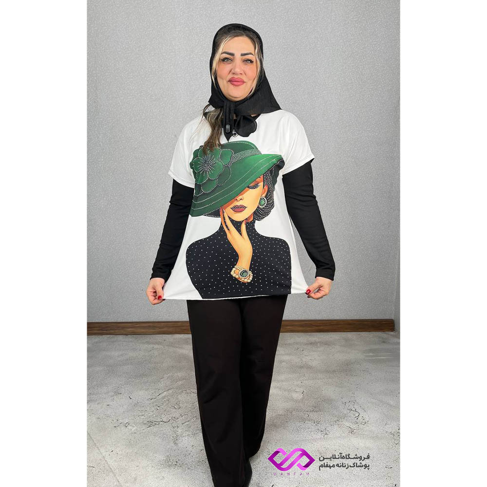 تیشرت کیمونو طرح دختر کلاه سبز