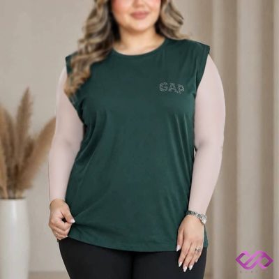 تاپ آستین حلقه ای نگین دار زنانه طرح میکس