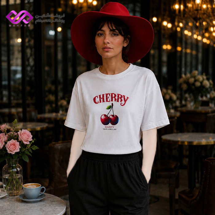 تیشرت باکسی سامر دخترانه سفید طرح Cherry