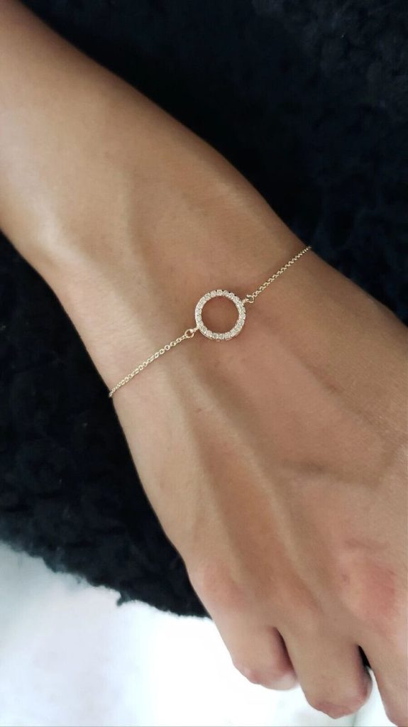 0_13ct Round Cut Natural Gh Si Diamond Circle Women's Bracelet 14k Yellow Gold