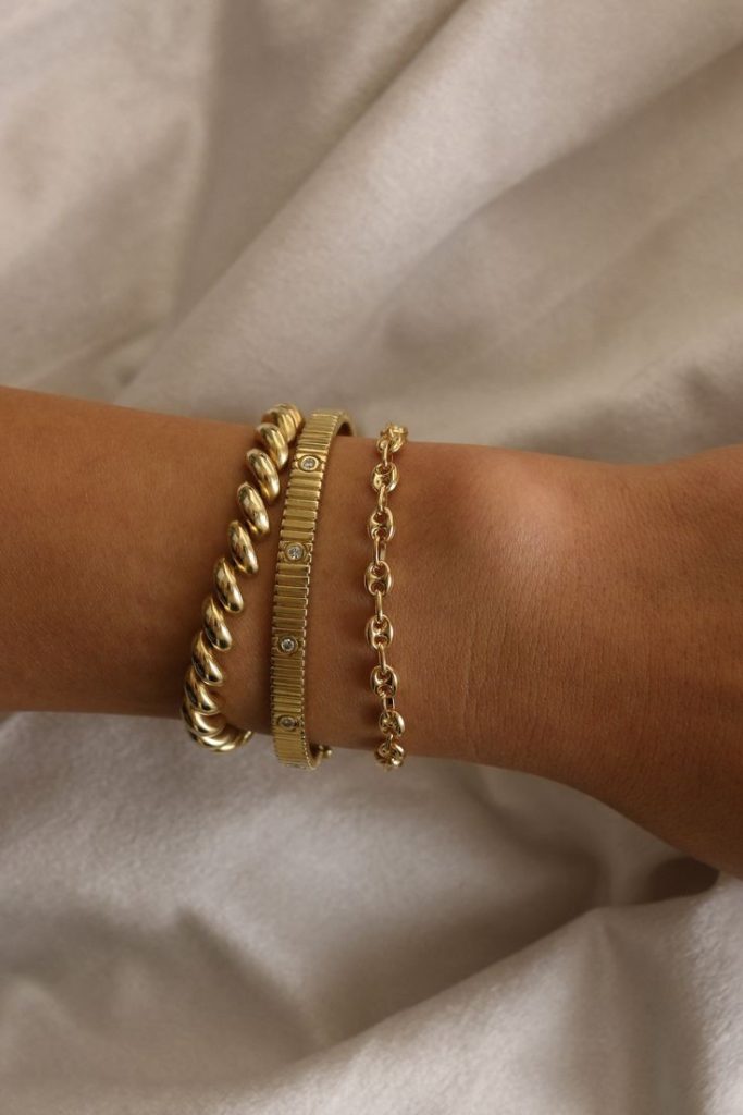 Petite Puffed Mariner Chain Bracelet Gold - 7