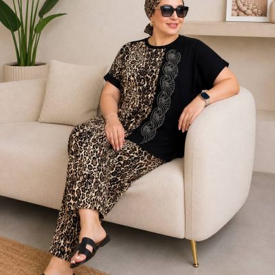 ست کیمونو شلوار پلنگی زنانه