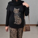 ست بلوز و شلوار پلنگی طرح گربه